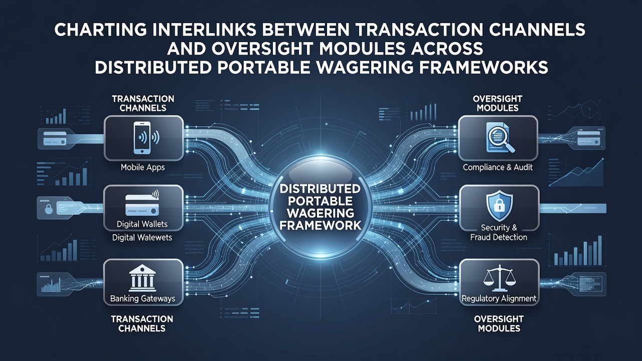 Diagram showing connections between transaction channels and oversight modules in mobile wagering systems