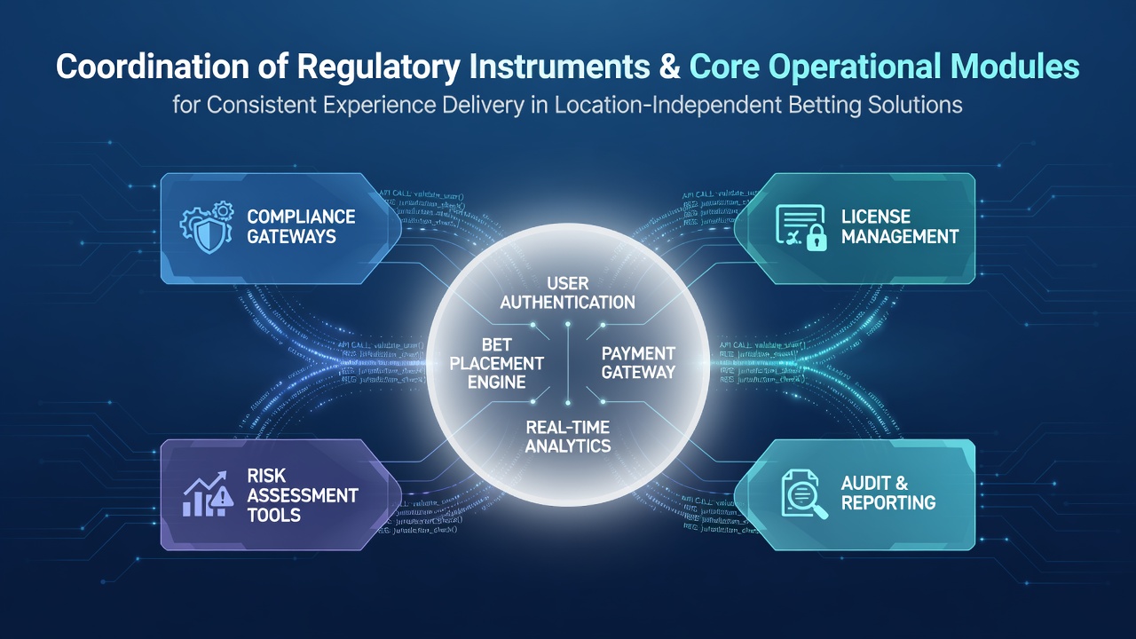 Regulatory instruments coordinating with operational modules in location-independent betting platforms